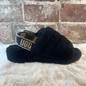 UGG Fluff Yeah Black Sheepskin Platform Slingback Slide Sandal Slippers SZ 6